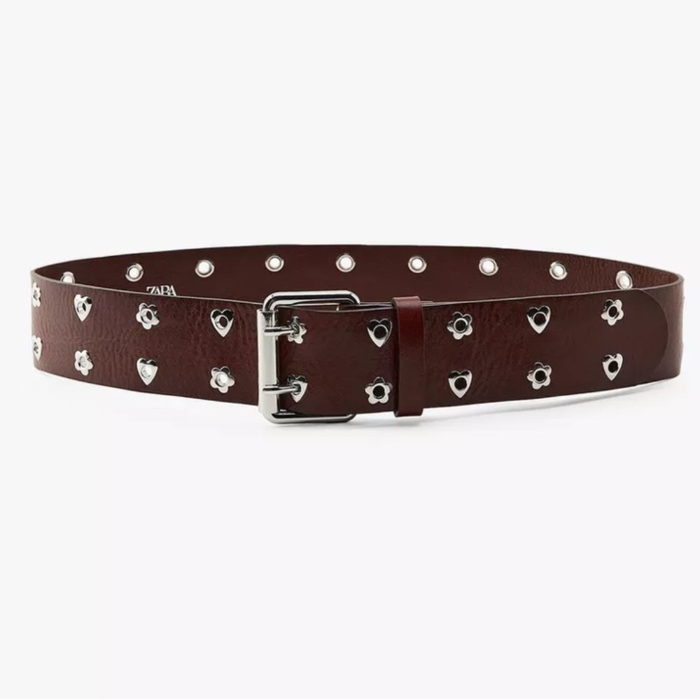 Zara leather hears and flowers studs belt,